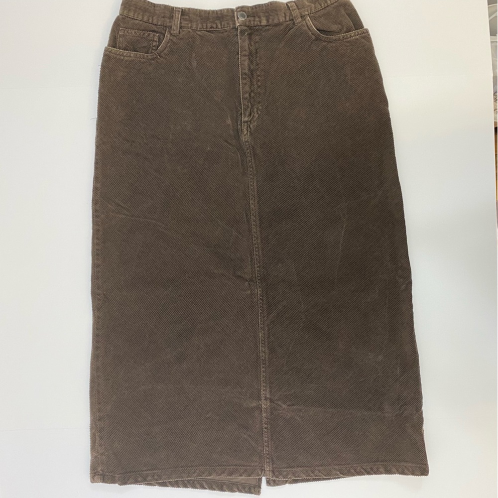 St Johns Bay Long Denim Skirt Women’s 14 Petite Brown Long Skirt Corduroy